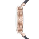 zegarek w kolorze różowego złota na skórzanym szarym pasku