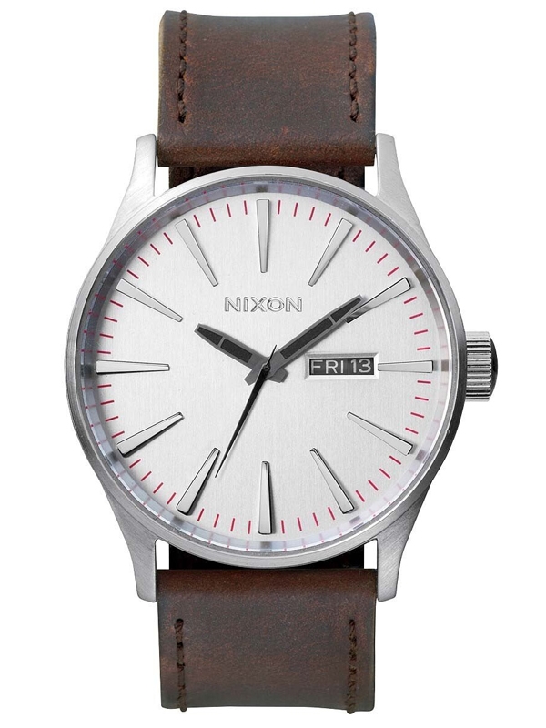 A105_2113 NIXON Sentry Leather Silver Brown