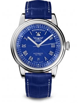AVIATOR Swiss Made Douglas Day Date V.3.35.0.276.4 męski zegarek na pasku skórzanym