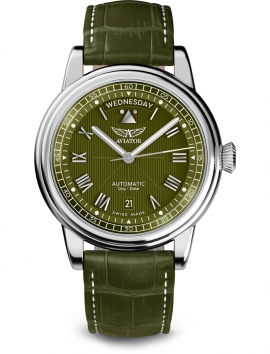 AVIATOR Swiss Made Douglas Day Date V.3.35.0.278.4 męski zegarek na pasku skórzanym