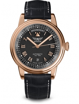 AVIATOR Swiss Made Douglas Day Date V.3.35.2.275.4 męski zegarek na pasku skórzanym