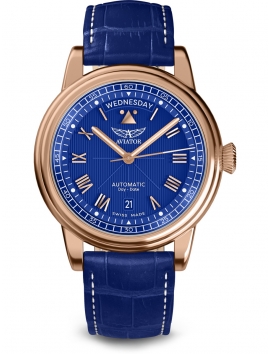 AVIATOR Swiss Made Douglas Day Date V.3.35.2.277.4 męski zegarek na pasku skórzanym