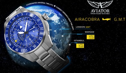 Podróżowanie jest dla mnie! - zegarek męski Aviator z GMT